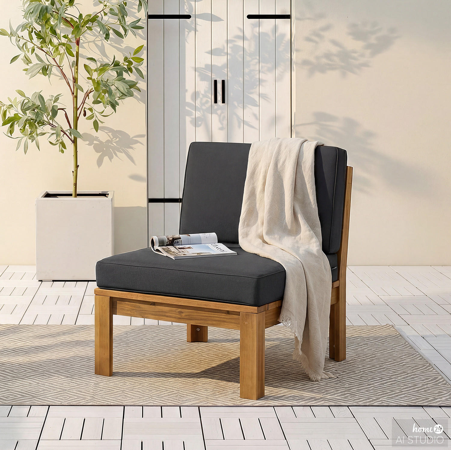 LOUNGESESSEL - Webstoff / Akazie massiv - Anthrazit, Holz/Textil (60/73/71cm) - home24