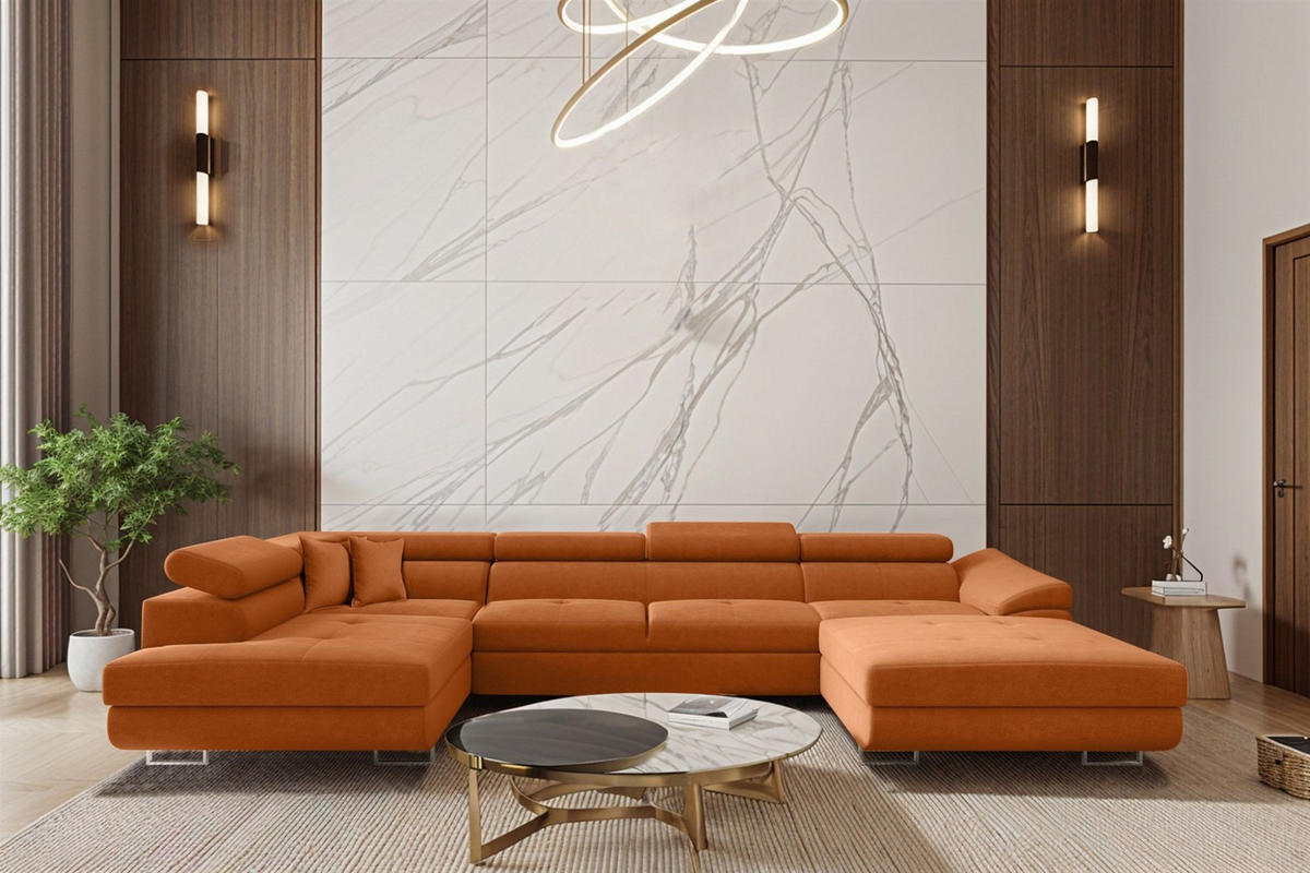 WOHNLANDSCHAFT Carmelo In Nova - Orange, Holzwerkstoff/Textil (345/90/202cm) - Fun Möbel