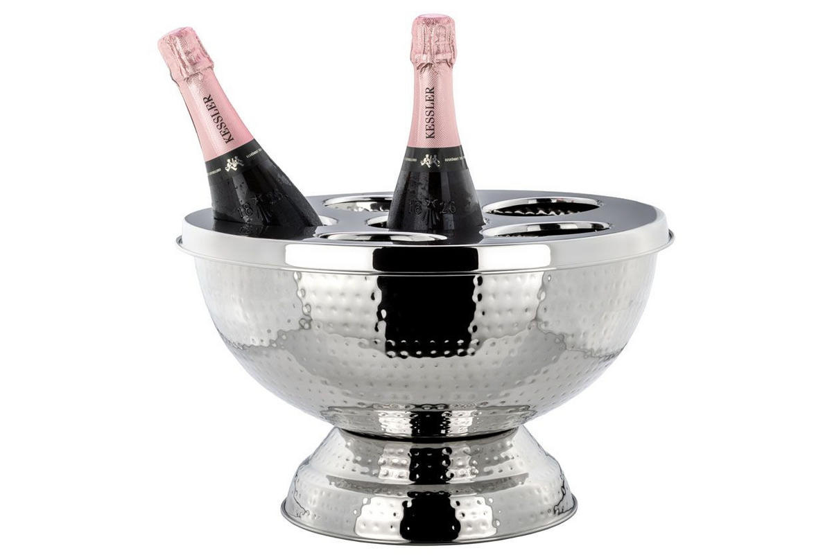 CHAMPAGNER-/FLASCHENKÜHLER Hammerschlag-Optik (H) 25 x (Ø) 41 cm mit Aufsatz - Silberfarben, Paraffin (41/25cm) - Hermann Bauer jun. Kollektion GmbH