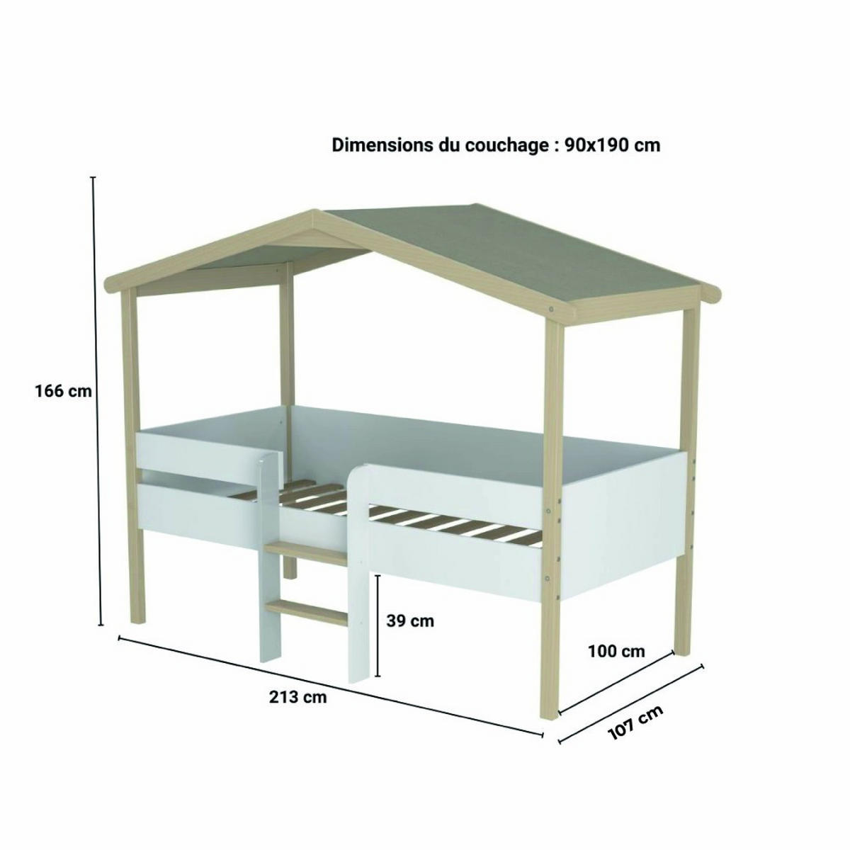 HAUSBETT PILOTI mit Matratze/ Kinderbett 90x190 - Weiß und naturholz - Multicolor, Holz (90/190cm) - Weber Industries