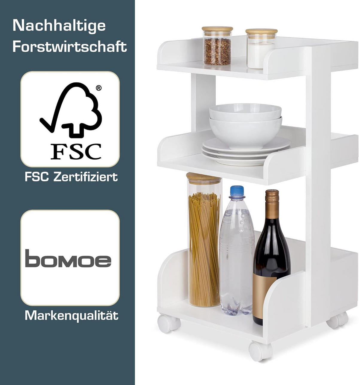 ROLLWAGEN Bosse Weiß - Weiß Hochglanz/Weiß, Holzwerkstoff (32/69/35cm) - BoMoe