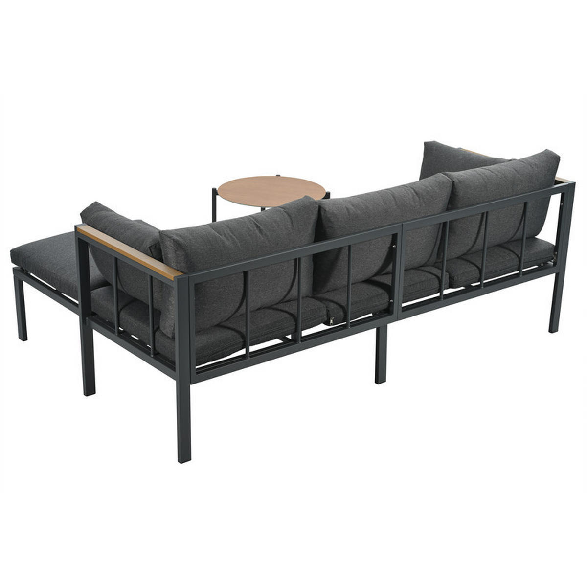 GARTENLOUNGE-SET GRAU mit Ecksofa Couchtisch und Fußhocker verzinkter Stahl - Grau, Textil - BLACKCUP