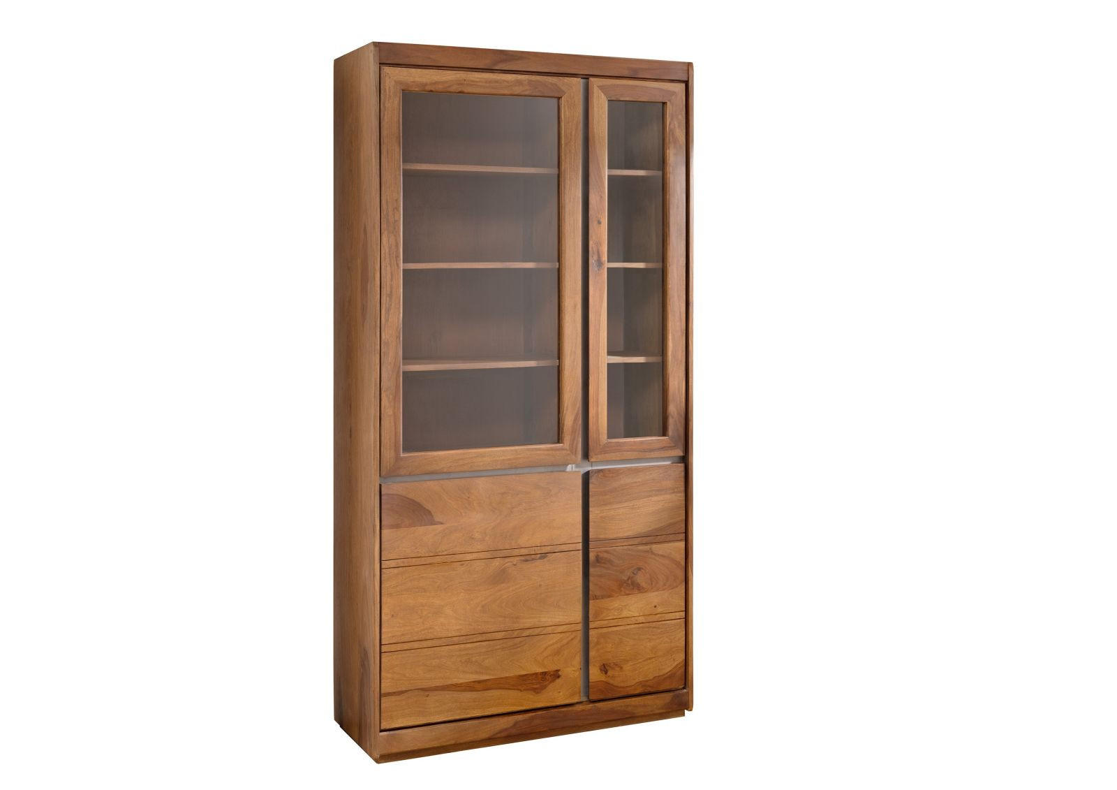 VITRINE Sheesham 102x40x205 noble unique lackiert SYDNEY #101 - Braun, Holz (102/205/40cm) - Massivmoebel24