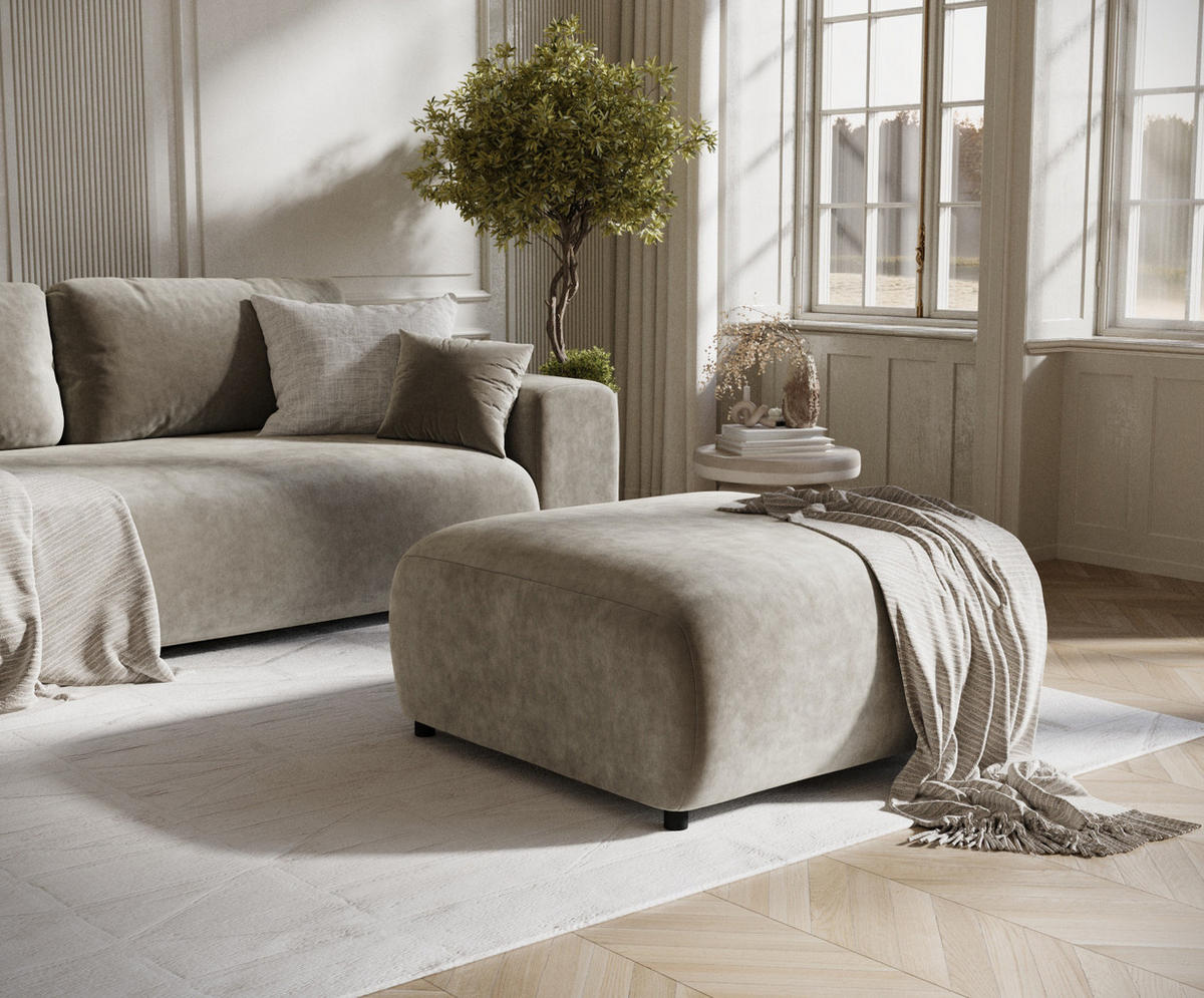 POUF S Zanzibar Taupe Samtstoff - Taupe/Schwarz, Holz/Holzwerkstoff (88/37/88cm) - Maison de Reve