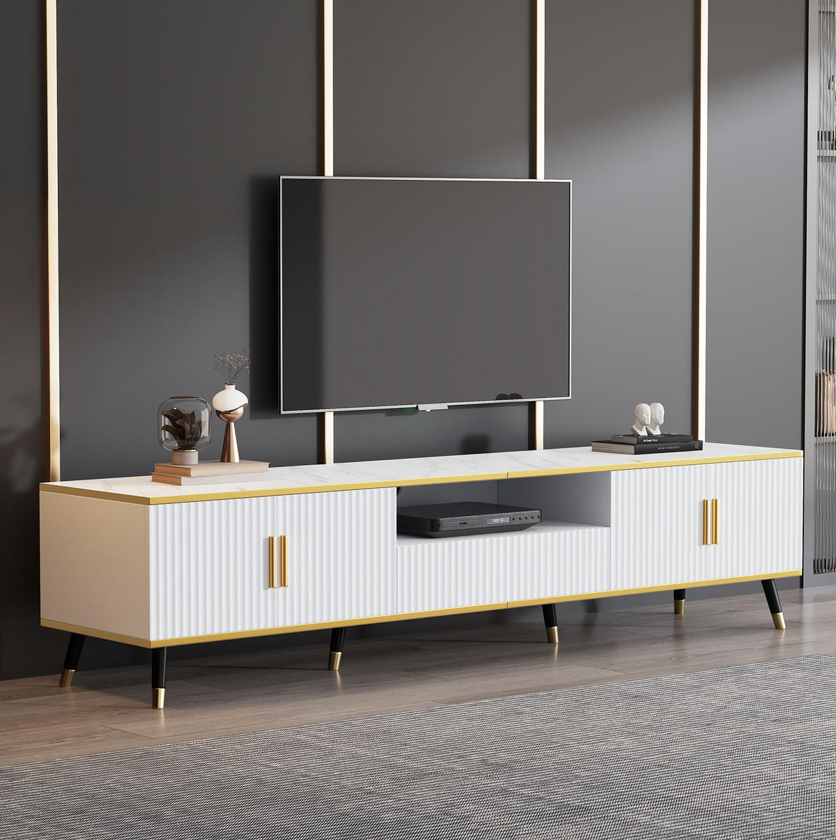 TV-SCHRANK mit Stauraum 200 x 40 x 46 cm Weiß in Marmoroptik - Weiß, Holzwerkstoff (40/46/200cm) - Beauniv