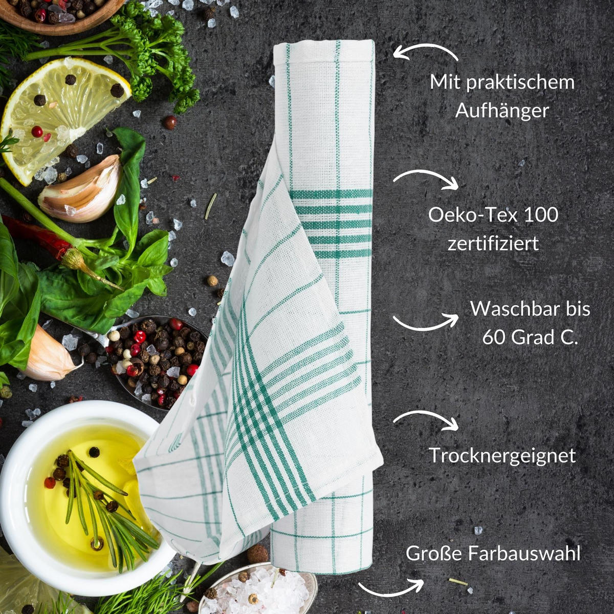 GESCHIRRTÜCHER 50x70 cm im 20er Set aus 100% Baumwolle, Küchentücher Grün - Grün, Textil (50/70cm) - Carpe Sonno