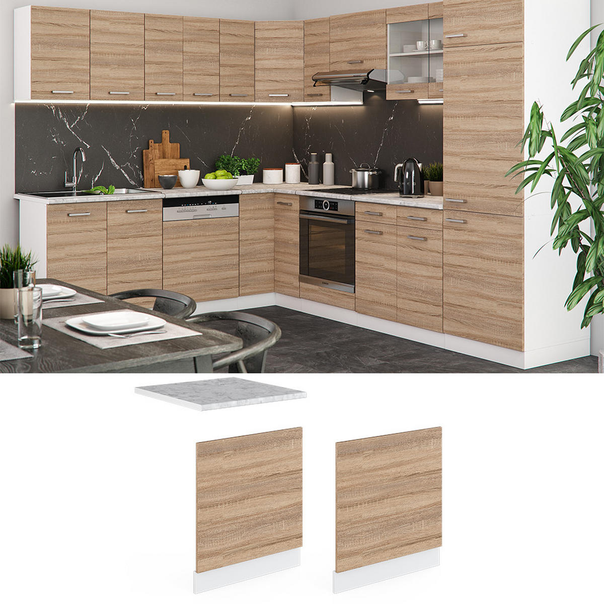 FRONTBLENDE R-Line Sonoma 60 cm ohne AP - Weiß/Sonoma Eiche, Holzwerkstoff (60/57.2/1.6cm) - Vicco
