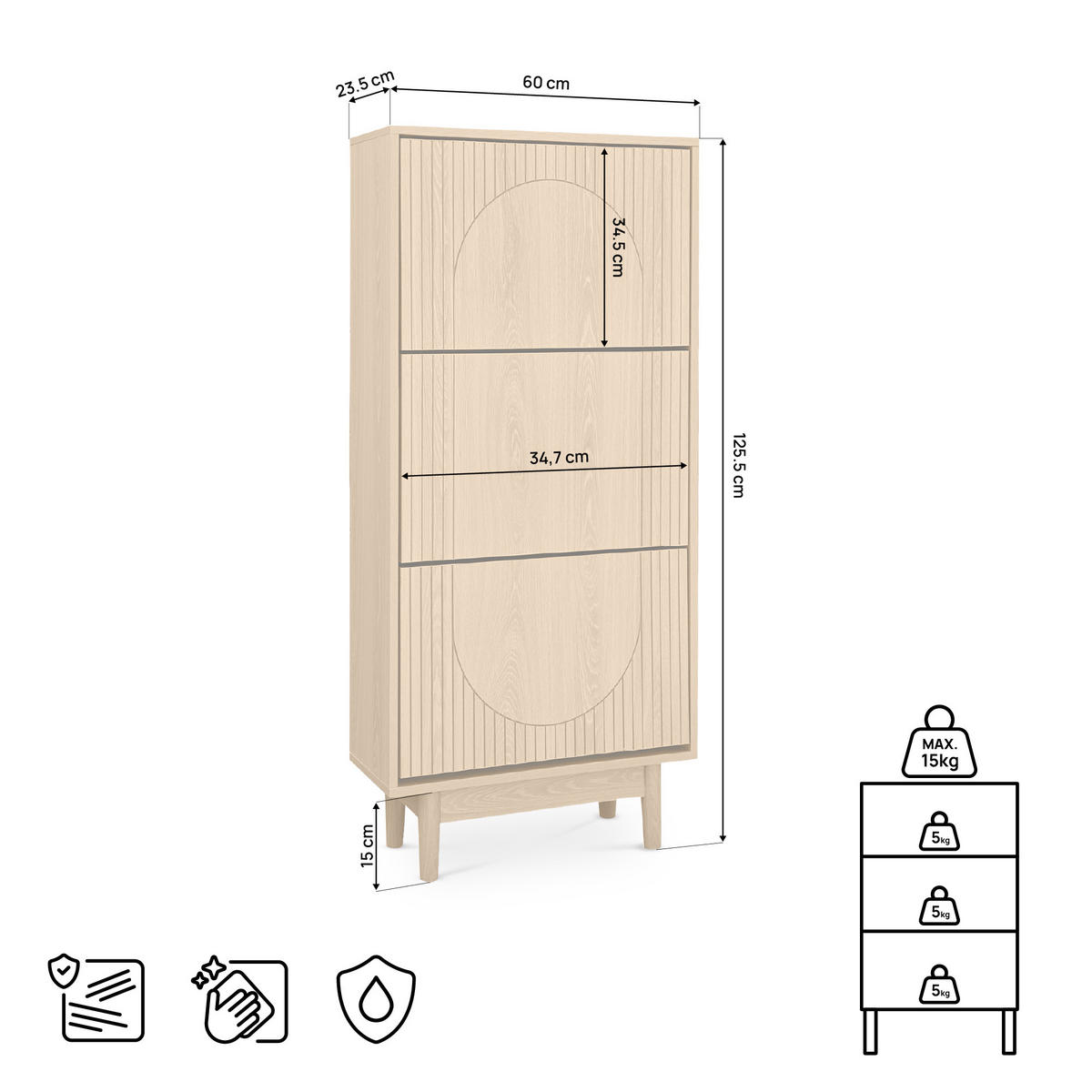 SCHUHSCHRANK Skandinavischer mit 3 Fächern in Eichenoptik - LILA - Eichefarben/Beige, Holzwerkstoff/Metall (60/125.5/23.5cm) - Sicaan