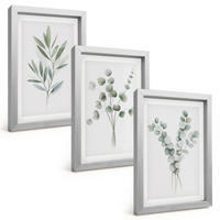 BILDER SET 3er Set - 20x30 cm Silberner Rahmen - Pflanzenmuster mit Grün - Silberfarben, Kunststoff (20/30cm) - TULUP