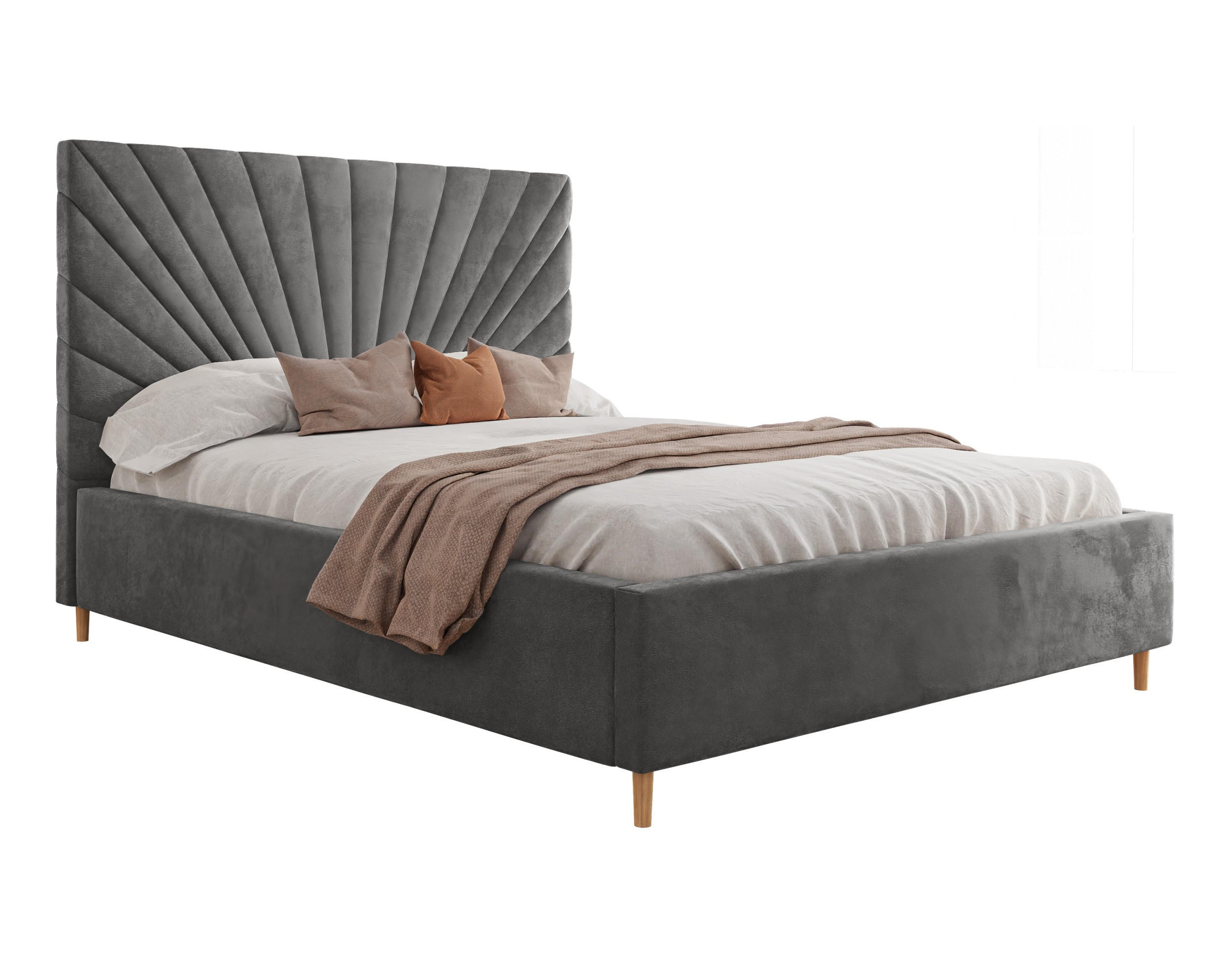 POLSTERBETT SUNNY 160x200 cm French Velvet 686, 34 Holzlatten, Kopfteil 131 cm - Grau, Textil (160/200cm) - Lookway