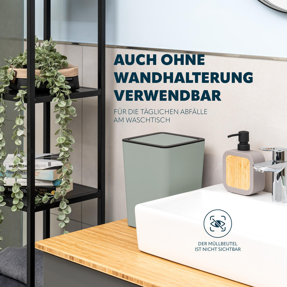 KOSMETIKEIMER SAVONA SOFTTOUCH 6 Liter, salbei - Salbeigrün, Kunststoff (20.5/25/21.5cm) - bremermann