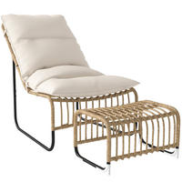 RELAXSESSEL mit Fußhocker UV-beständig Gartensessel mit Kissen Bänder - Creme, Metall (65/80/93cm) - Outsunny