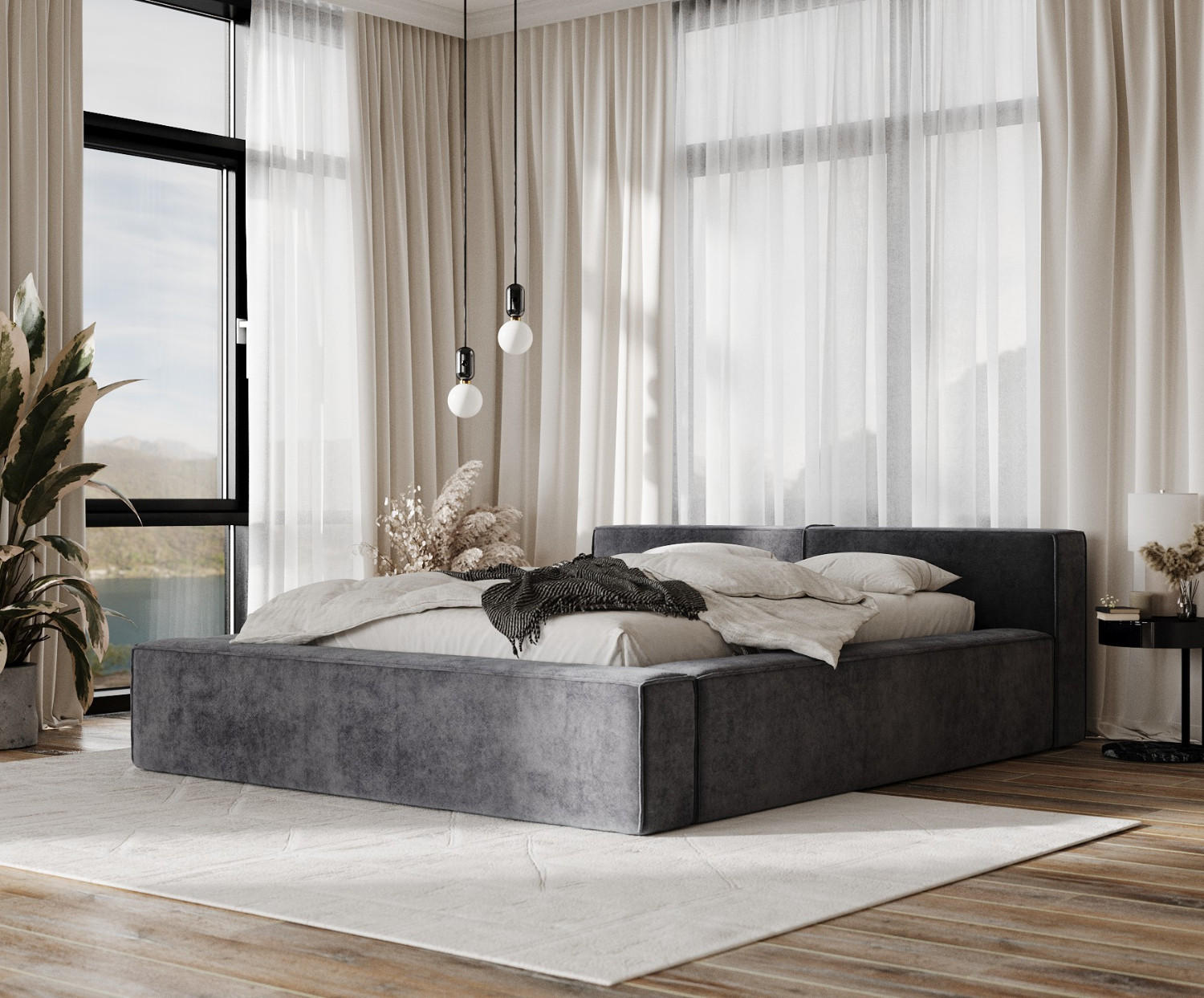 Thumbnail - AltaBeds Polsterbett, Anthrazit, Textil, Buche, Kiefer, 160x200 cm, Oeko-Tex® Standard 100, Reach, Handmade in Europe, S...