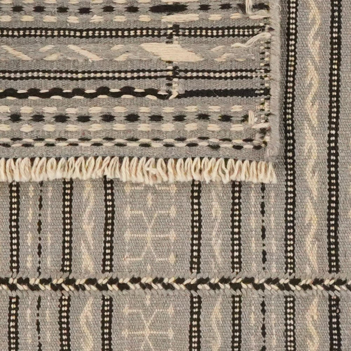 KELIM-TEPPICH handgewebt Kordi Grau, Schwarz 121/83 cm Schurwolle - Schwarz/Grau, Textil (83/121cm) - Looma