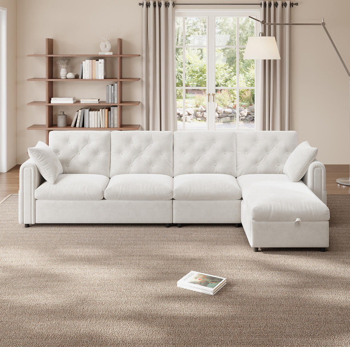 ECKSOFA 281/132/86 cm Beige aus Samt mit Bettfunktion und Stauraum - Beige, Textil (132/281cm) - OKWISH