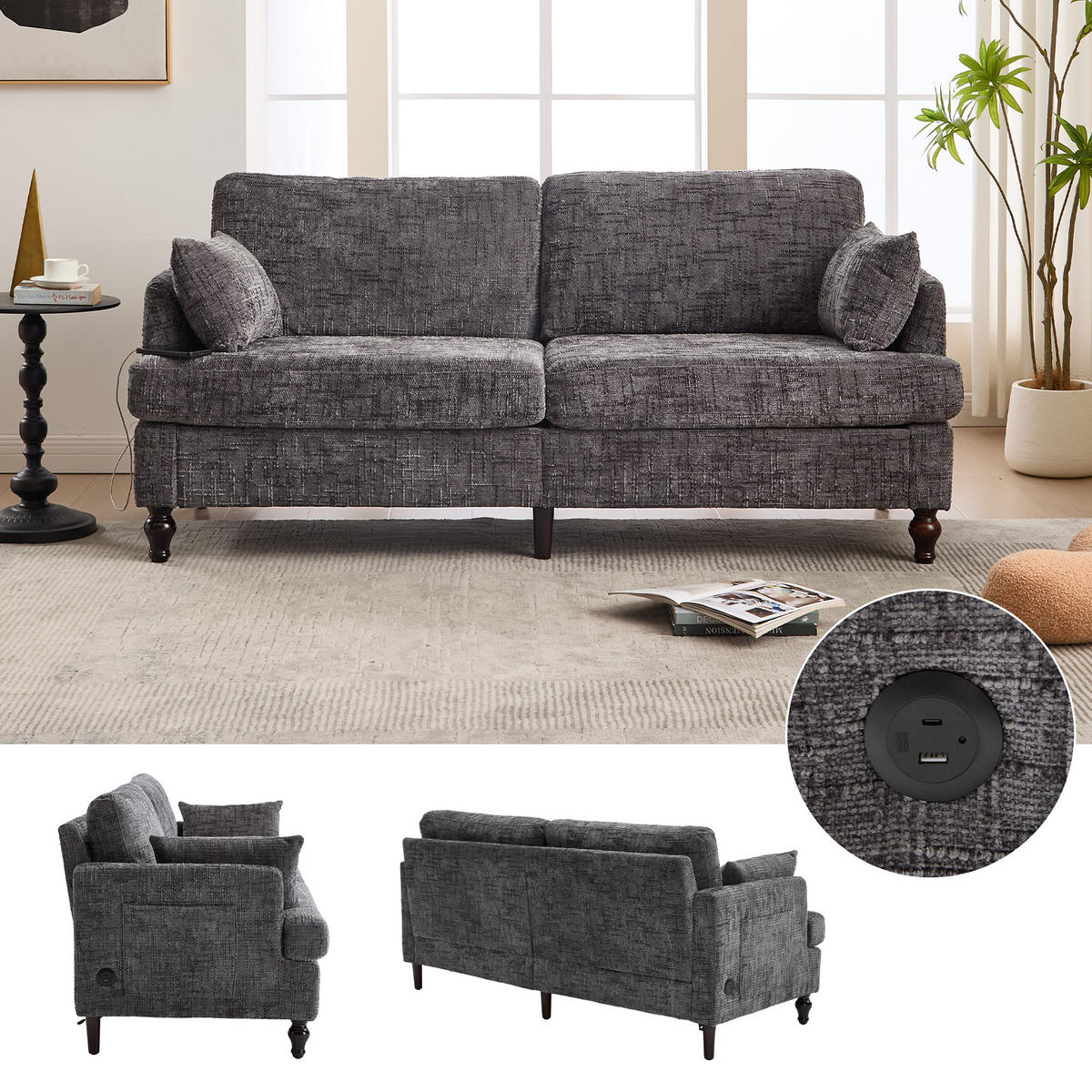 SOFA 2-Sitzer 175/83/78 cm Grau - Grau, Textil (83/78/175cm)