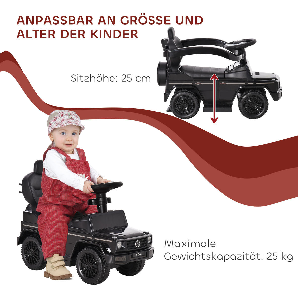 RUTSCHAUTO mit Schiebstange Kunststoff Metall Schwarz - Schwarz, Kunststoff (85.5/40.5/95cm) - HOMCOM