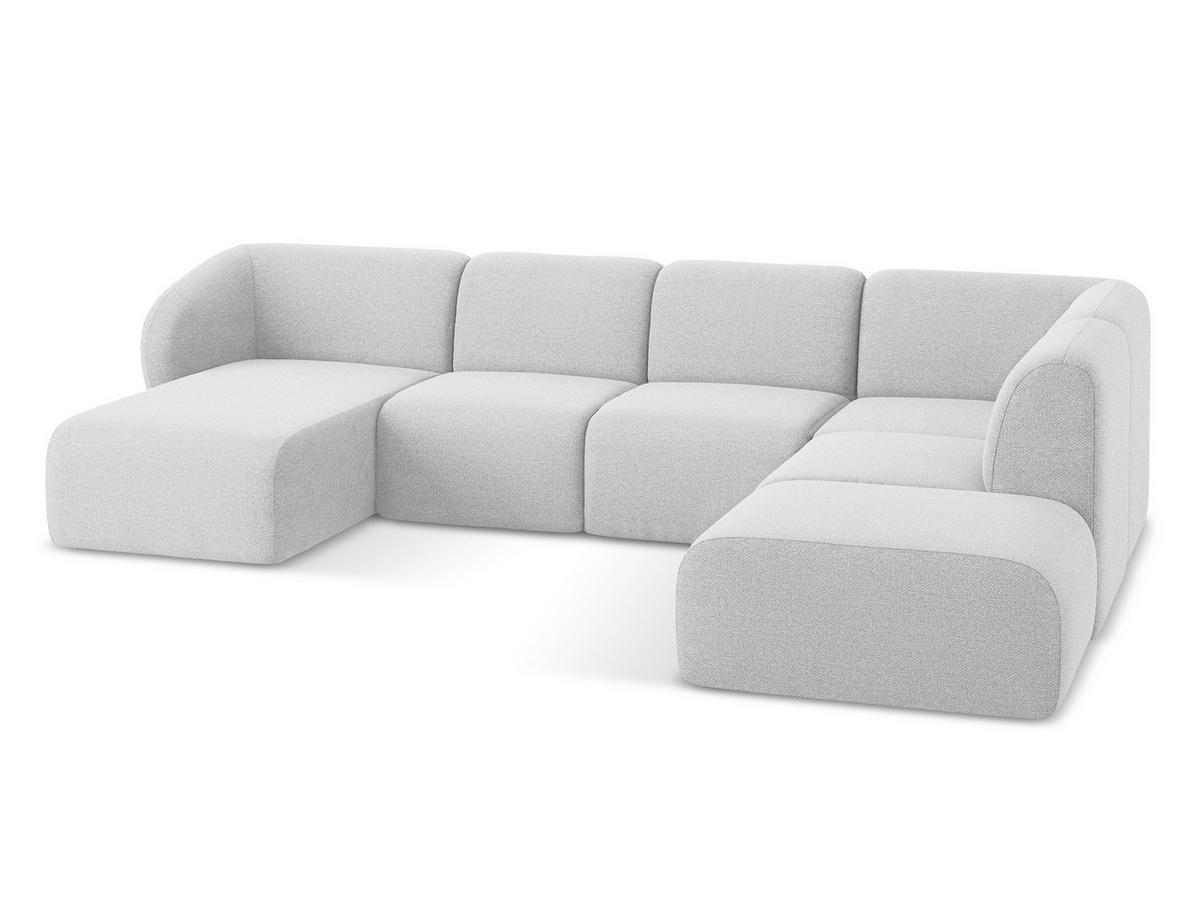 WOHNLANDSCHAFT Bouclé Stoff Grau - Silberfarben/Schwarz, Holzwerkstoff/Kunststoff (325/75/236cm) - Makamii