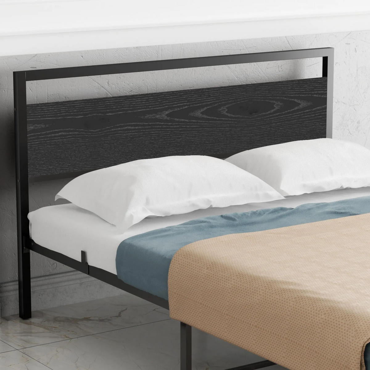 METALLBETT 140/200 cm mit Lattenrost und MDF-Elementen, Schwarz - Schwarz, Metall (140/200cm) - Redom