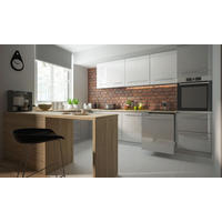 WINKELKÜCHE Essen grau / grau & weiß hochglanz 11-teilig - Weiß/Grau, Holzwerkstoff/Metall (320/207/290cm) - Feldmann-Wohnen