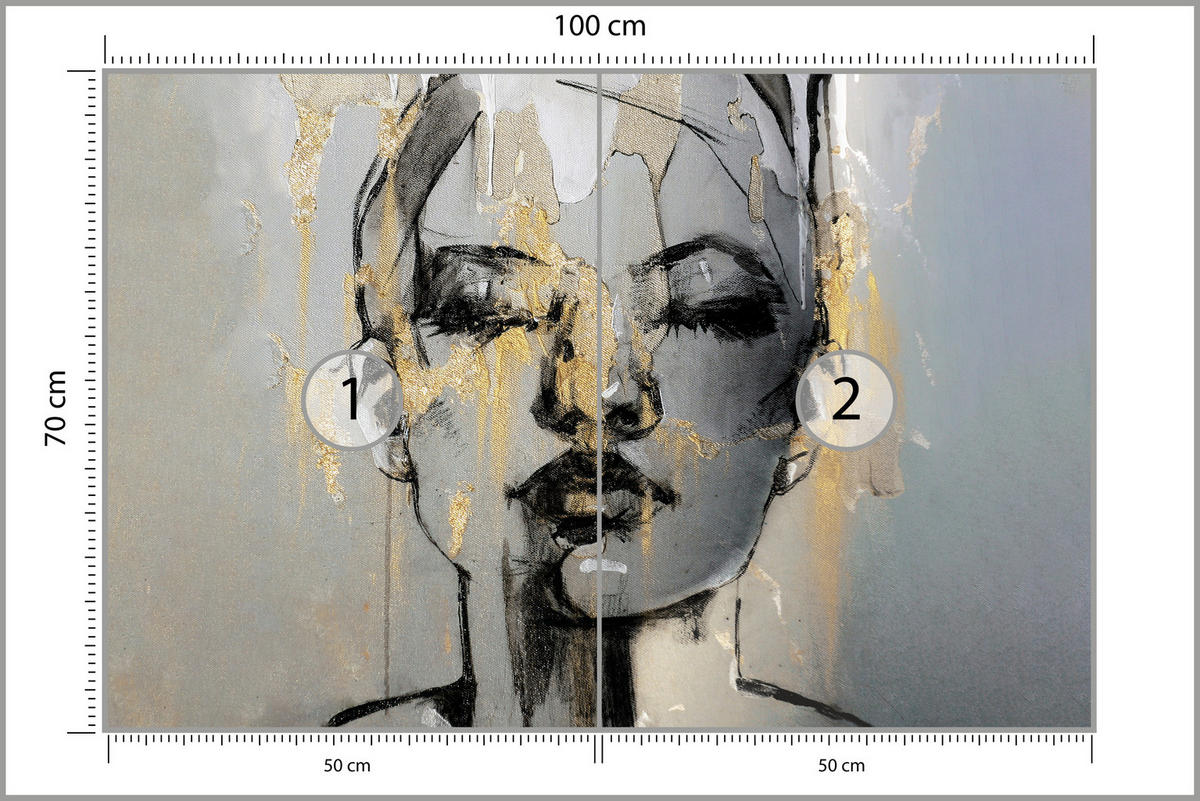 FOTOTAPETE für Wohnzimmer Frau Abstraktes Porträt Beton Modern Gold 100x70 - Gelb/Goldfarben, Papier (100/70cm) - Muralo