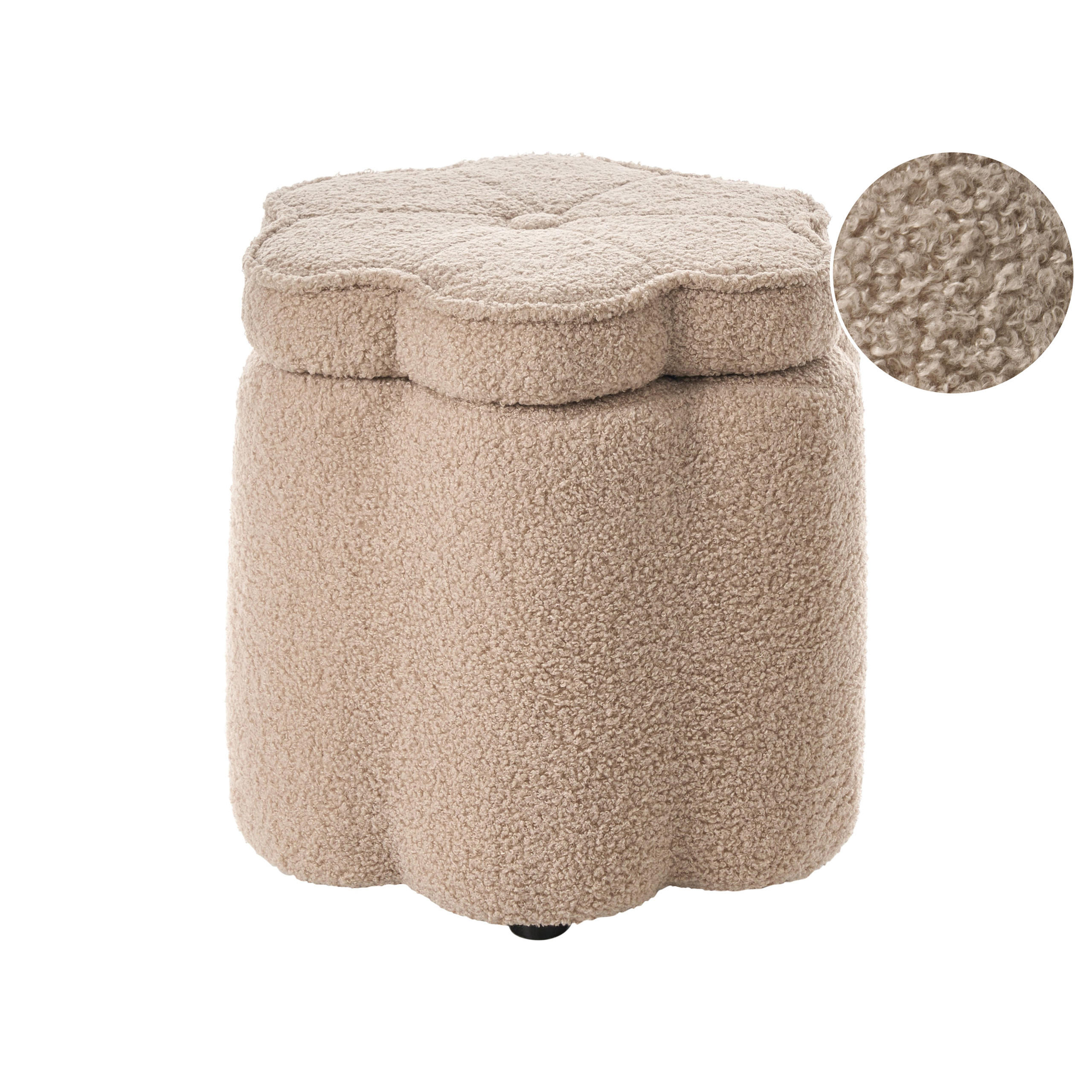 KINDERHOCKER mit Stauraum Bouclé Beige Blume Flower - Beige/Schwarz, Textil (40/38/40cm) - Beliani