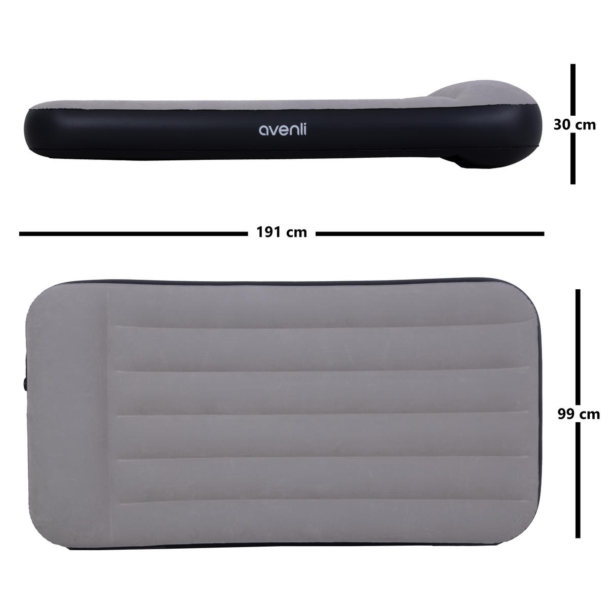 LUFTBETT Luftmatratze selbstaufblasend 191 x 99 x 30 cm mit integrierter Pumpe - Schwarz/Grau, Kunststoff (99/191cm) - Avenli