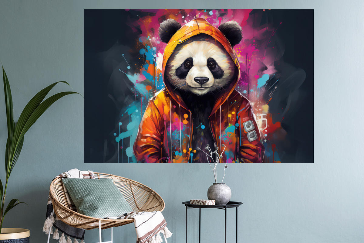 WANDTATTOO Panda - Jacke - Graffiti - Orange 120x80 cm - Orange, Kunststoff (120/80/0.1cm) - MuchoWow