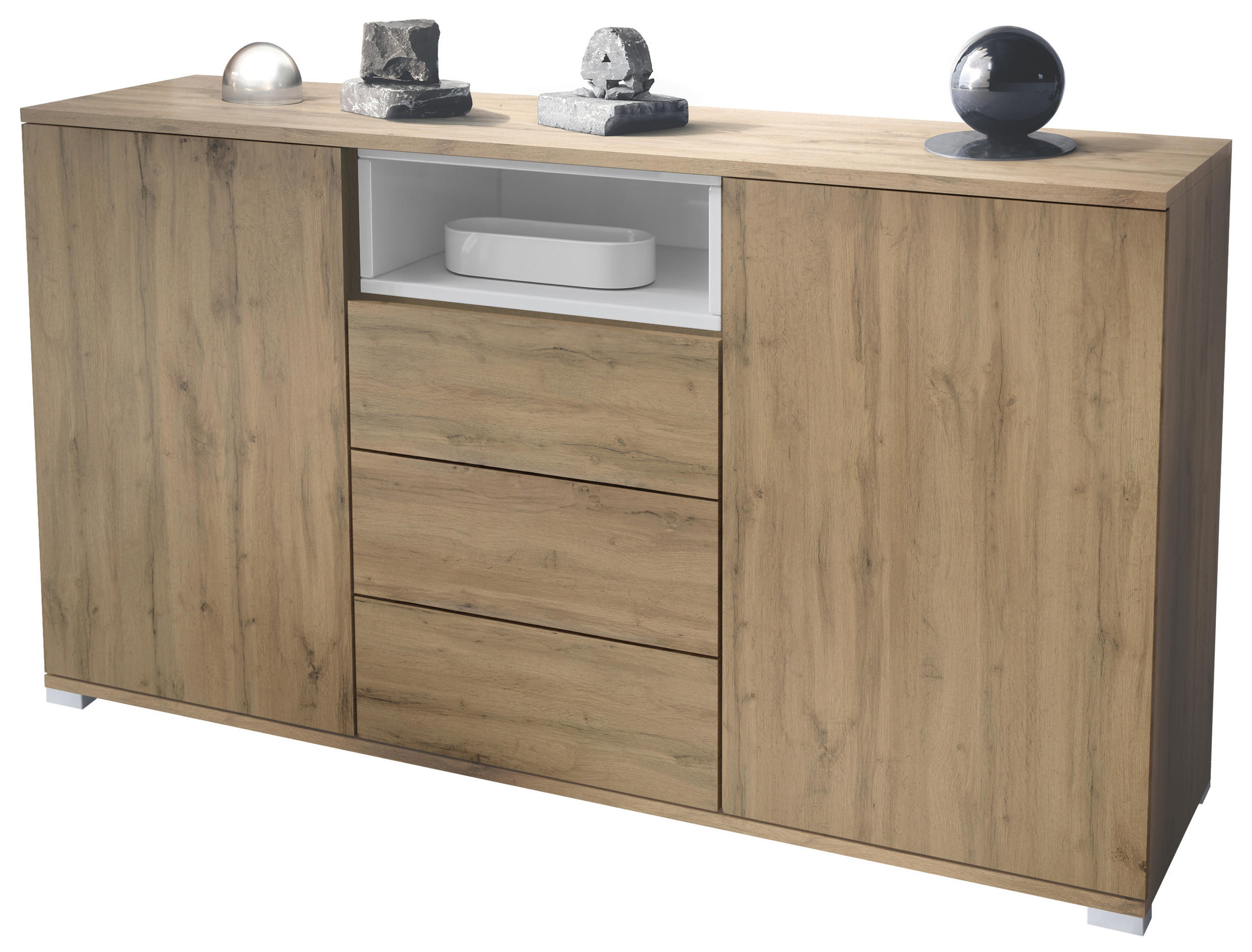 Vladon Sideboard Weiß Hochglanz 138.5x75.5x35 cm