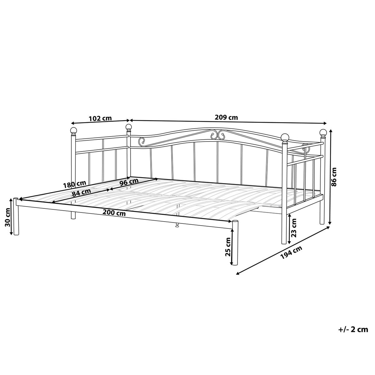 AUSZIEHBETT 90x200 cm Schwarz Tulle - Schwarz, Metall (90/200cm) - Beliani