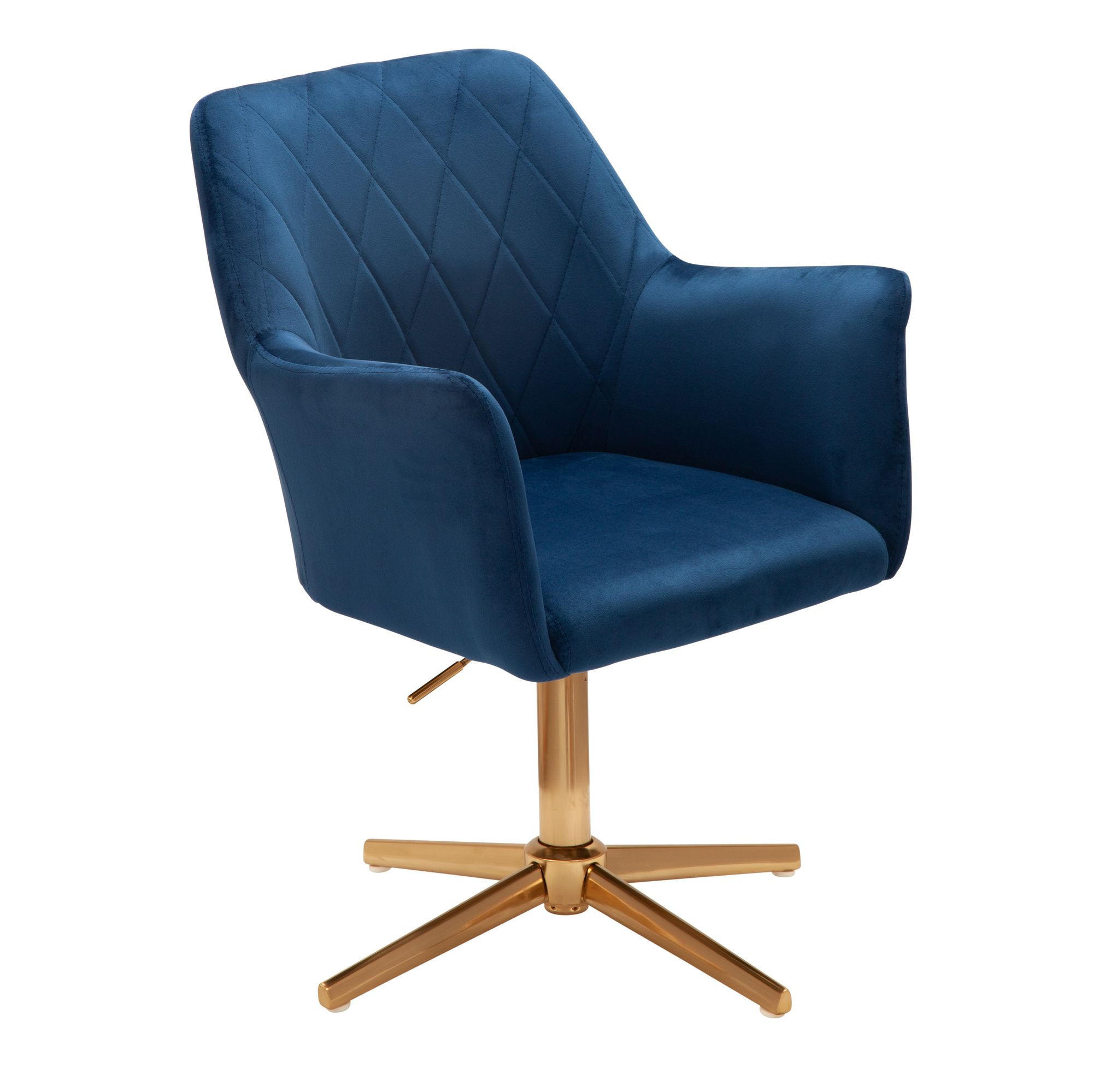 SAMTSESSEL mit Rautensteppung, drehbar auf goldenem Sternfuß, Blau 55x55x97 cm - Blau/Goldfarben, Textil/Metall (55/97/55cm) - KADIMA DESIGN