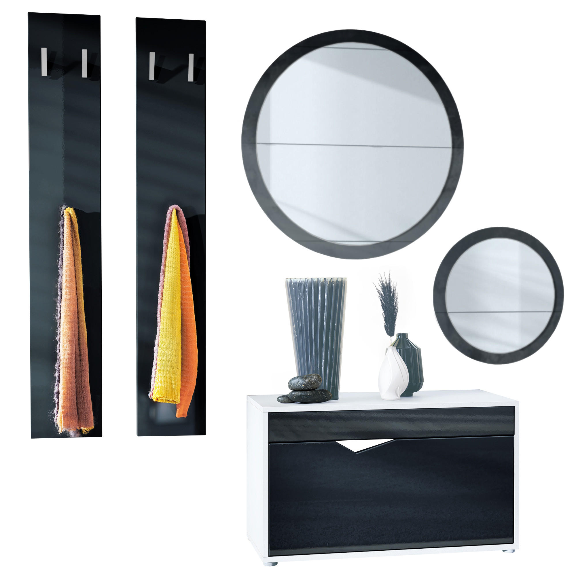 Vladon Garderobe Schwarz Hochglanz 200x200x33 cm