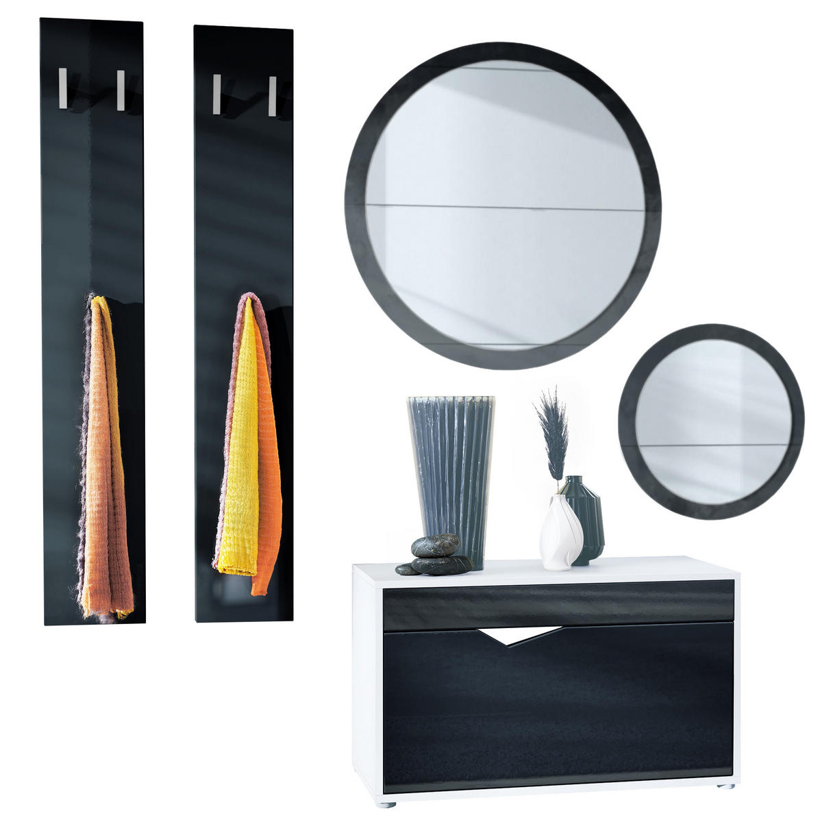 GARDEROBE Espoo Schwarz Hochglanz - Schwarz Hochglanz, Holzwerkstoff (200/200/33cm) - Vladon