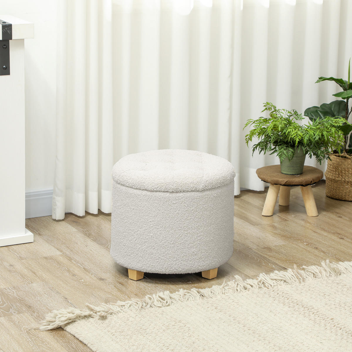 SITZHOCKER Polyester Weiß - Weiß, Holz/Textil (45/41/45cm) - HOMCOM