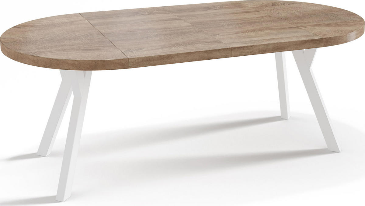 ESSTISCH Twixy runder ausziehbarer, Sonoma Eiche 100-200/100/76 cm - Weiß/Sonoma Eiche, Holz/Holzwerkstoff (100/100/76cm) - WFL GROUP