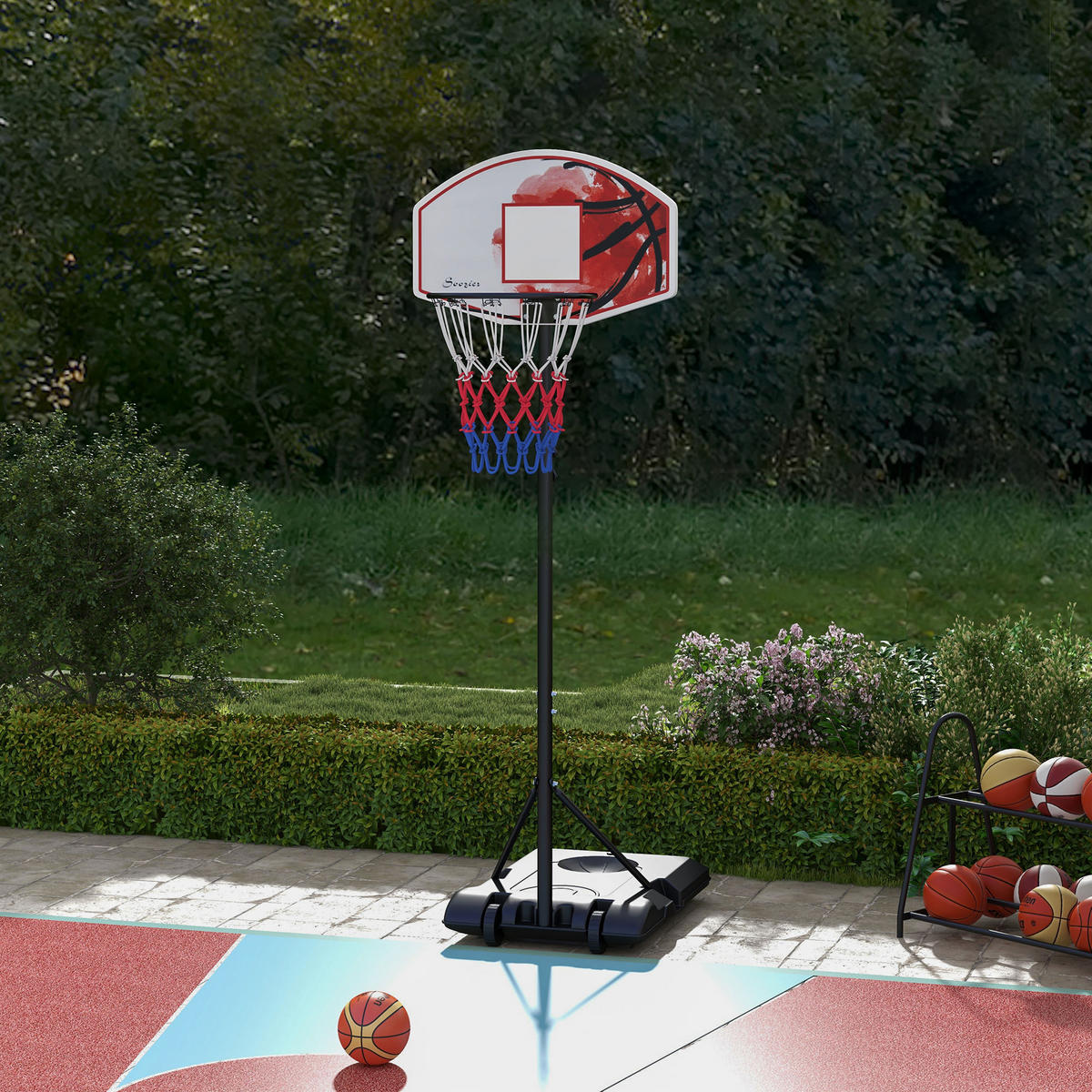 BASKETBALLKORB DE-10450 höhenverstellbar, freistehend mit Rädern - Multicolor, Metall (2.1/72cm) - ComfortXL