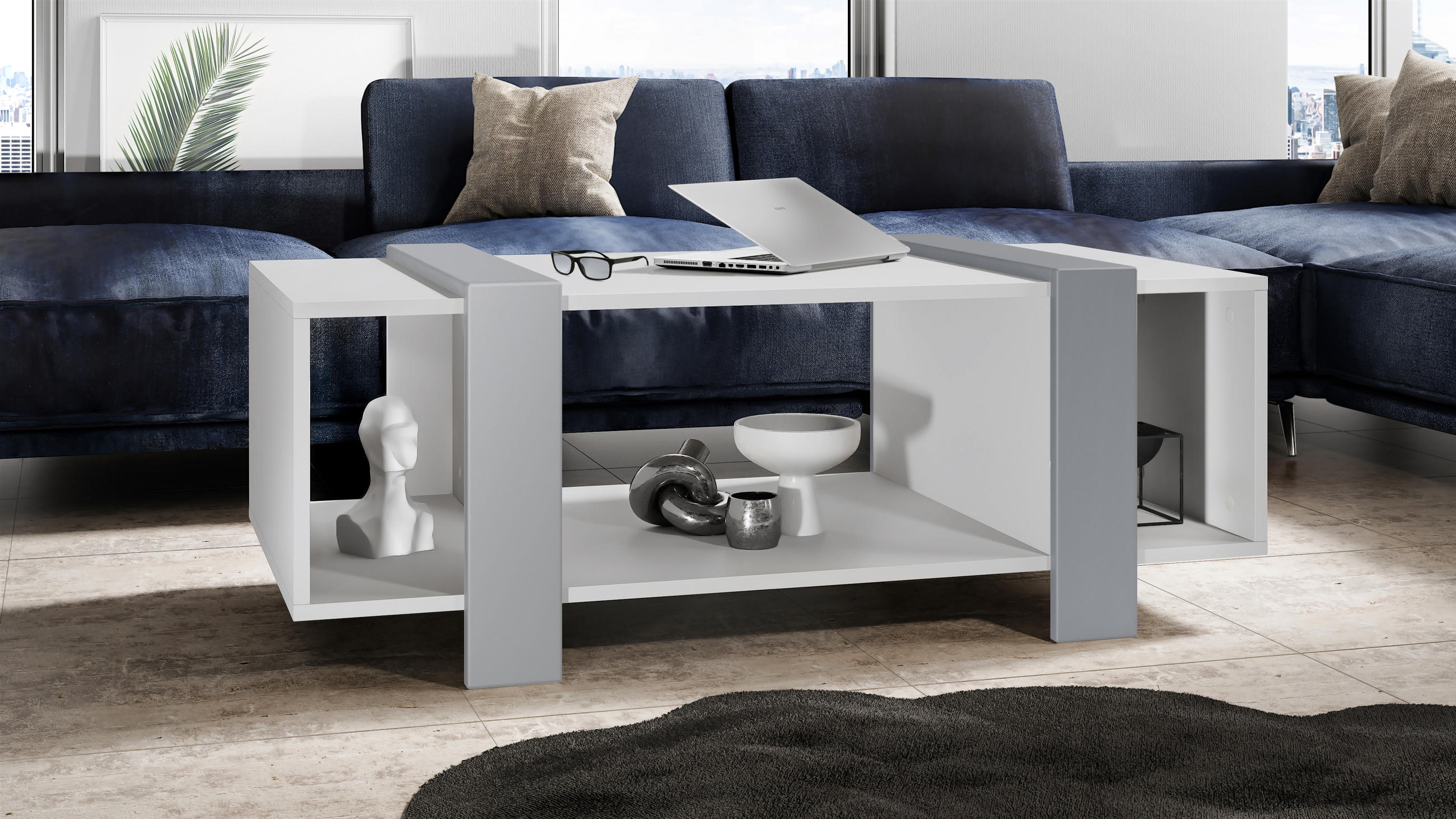 COUCHTISCH Ida Blenden in Hellgrau seidenmatt - Greige, Holzwerkstoff (42/110.5/56.5cm) - Vladon