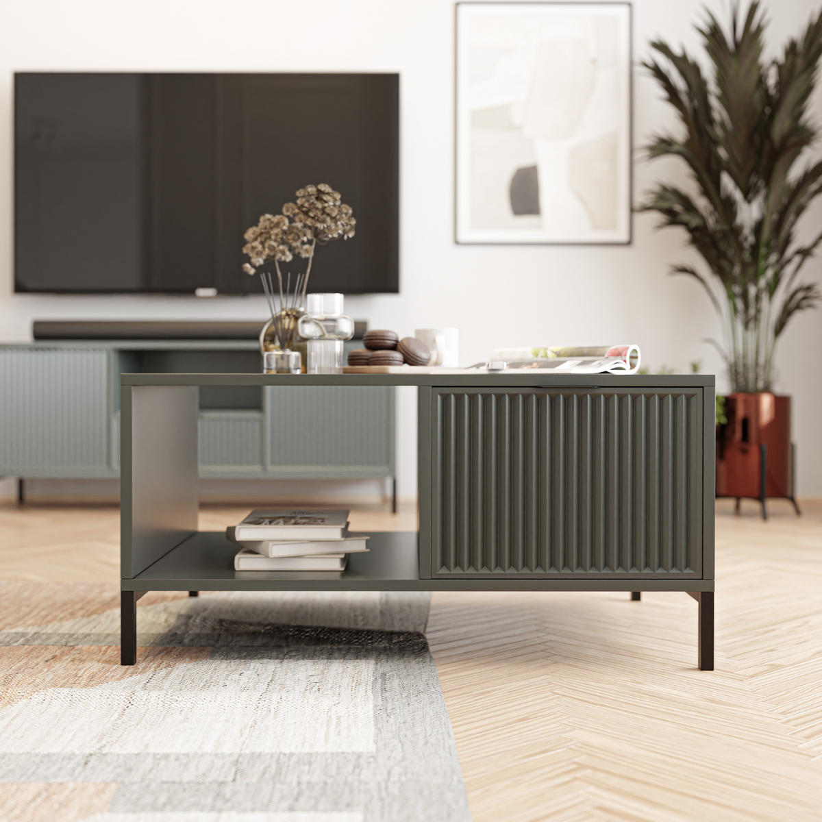 COUCHTISCH WAVE 90/58/45 cm, rechteckig, Grün - Schwarz/Grün, Holzwerkstoff/Metall (58/90/45.5cm) - Idohome