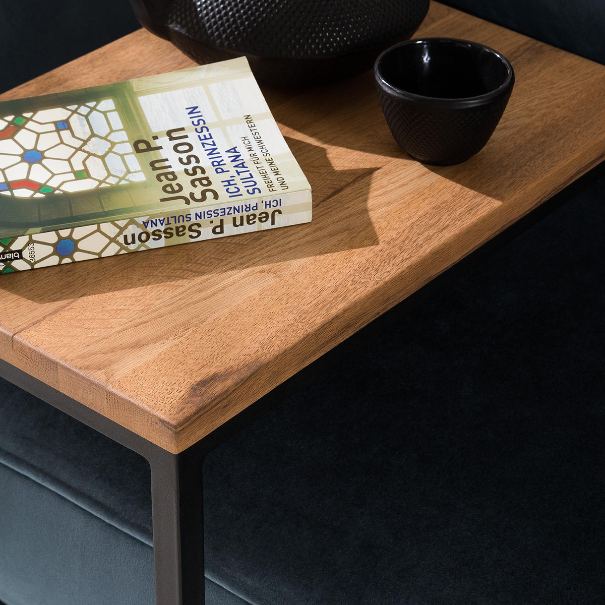 BEISTELLTISCH - Eiche massiv / Eisen - Eichefarben, Holz (30/45/60cm) - home24