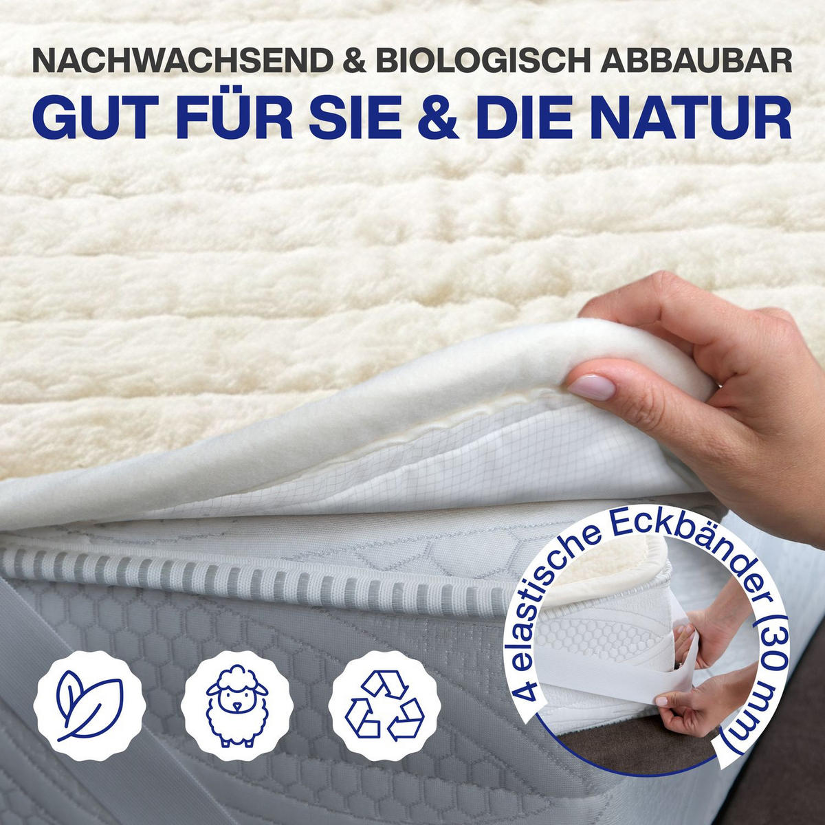 MATRATZENAUFLAGE Wolle und Biokeramik-Polster 90/200/6 - Beige, Naturmaterialien (90/200cm) - Coemo