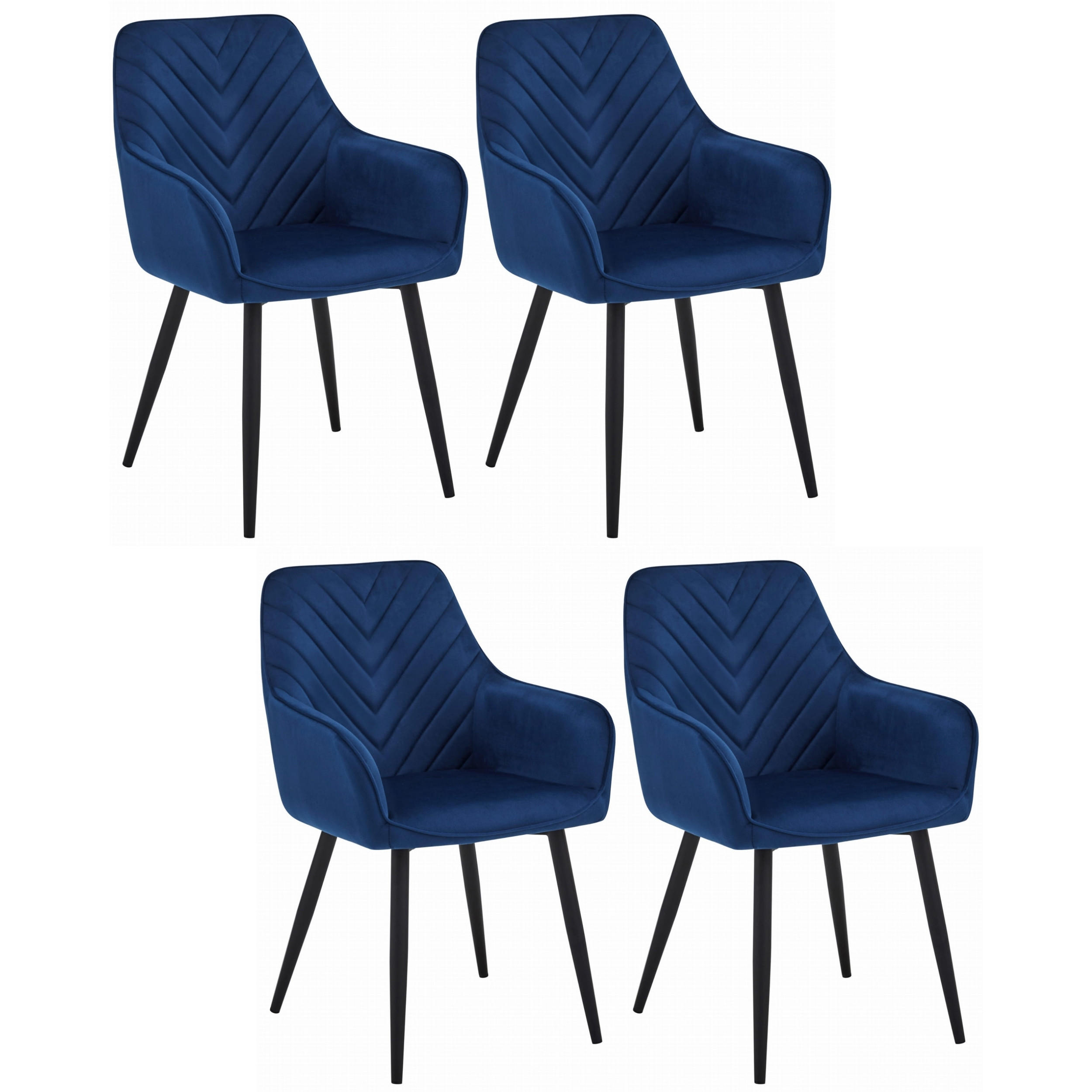 STUHL NEMI 4-er Set, Blau, Schwarz, mit Samtstoff gepolstert - Blau, Textil/Metall (54/84/61cm) - Komodee