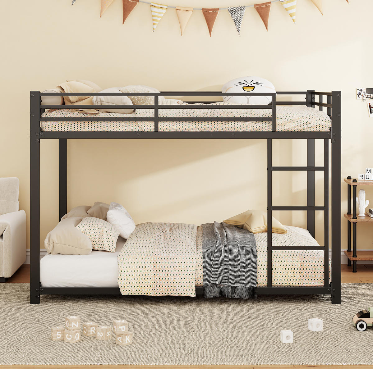 ETAGENBETT Kinderbette 140/200 cm aus Metall mit 26 cm Sicherheitsleisten Schwarz - Schwarz, Metall (140/200cm) - Modenvie