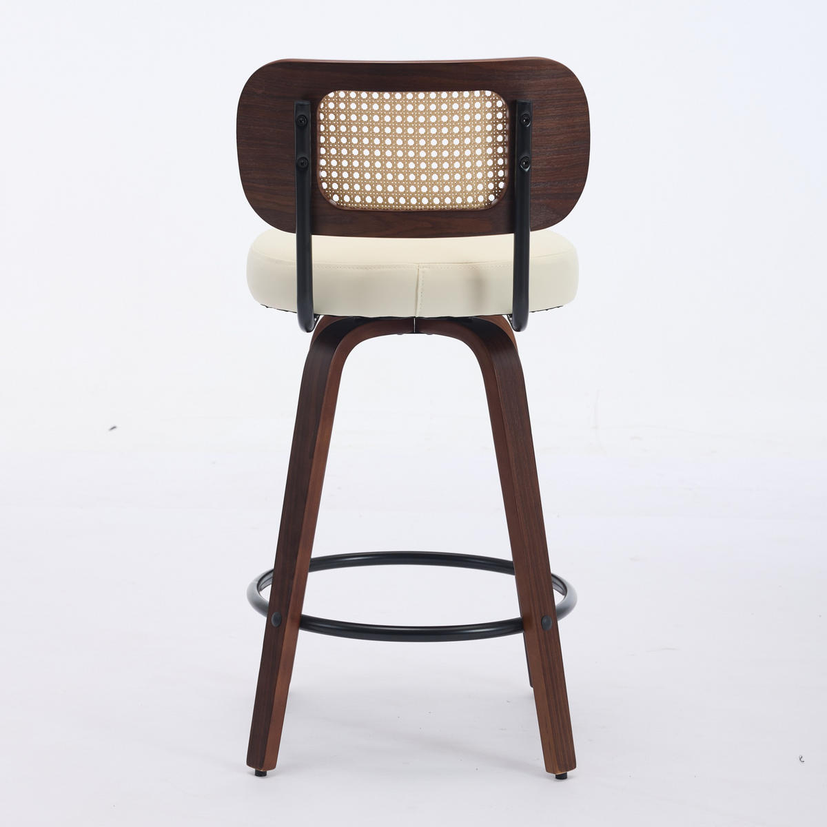BARHOCKER 2er-Set drehbar mit Rattanlehne, Walnuss/Beige - Beige, Kunststoff (56/90/43cm)