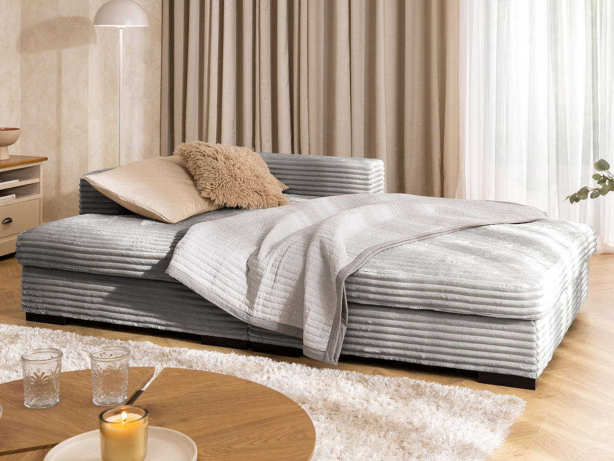 ECKSOFA Wolke mit tiefer Sitzfläche, Schlaffunktion und praktischem Bettkasten aus weichem Taupe Cordstoff - Taupe/Schwarz, Holz/Kunststoff (162/225cm) - S-Style