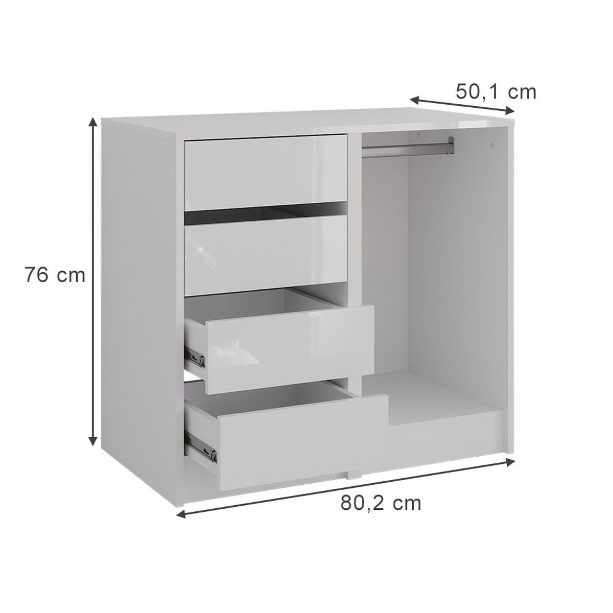 KOMMODE Sherry Weiß/Weiß Hochglanz 80.2 x 76 cm 2 Teile - Weiß Hochglanz, Holzwerkstoff (50.1cm) - Vicco