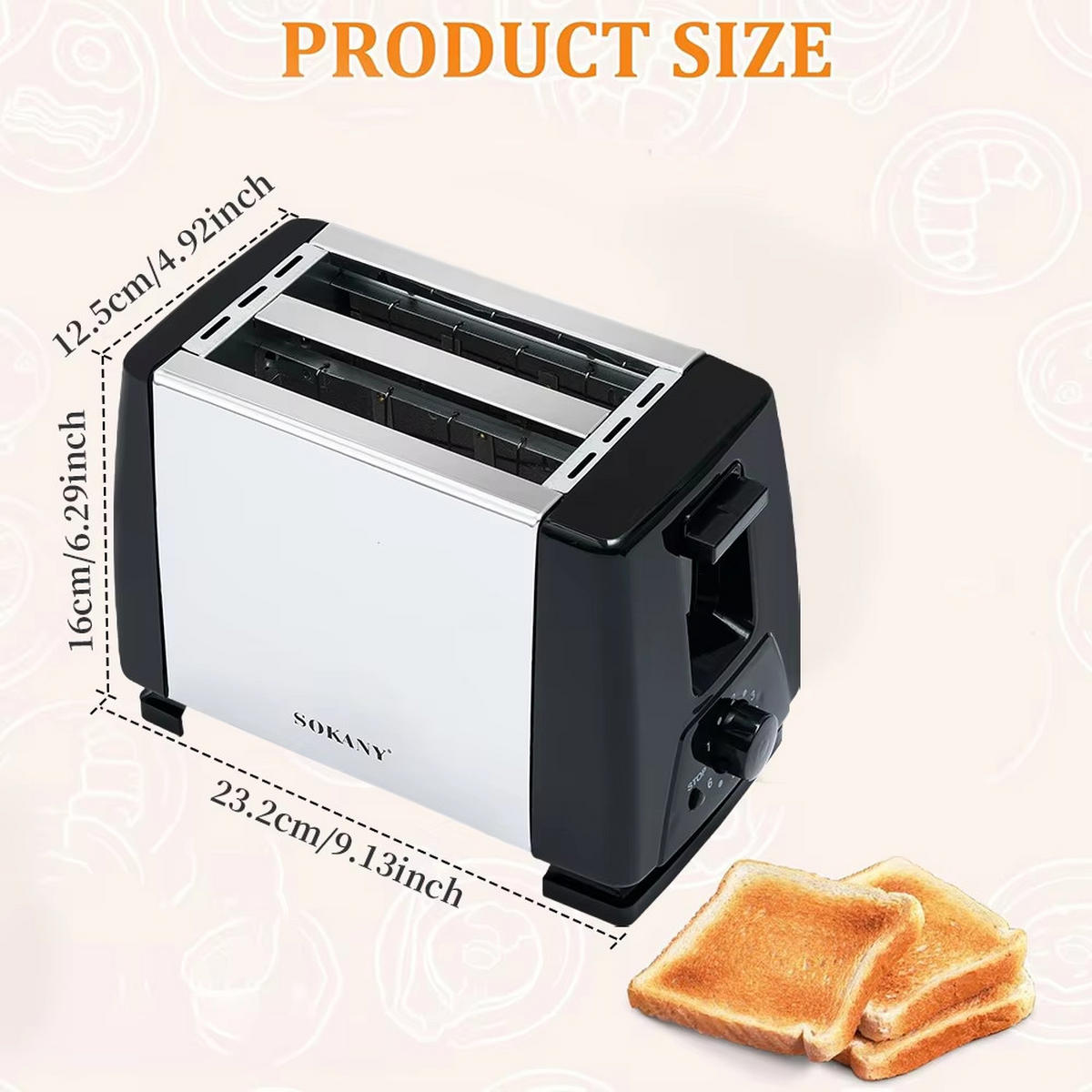 TOASTER 2 Scheiben 700W Edelstahl 6 Stufen Silber Schwarz - Silberfarben, Metall (23.2/16/12.5cm) - Kaket