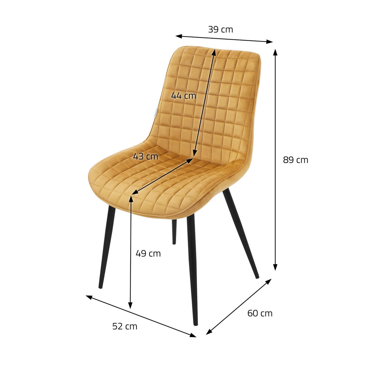 ESSZIMMERSTUHL Senf 2er Set - Dunkelgelb, Metall (52/89/60cm) - ML-DESIGN