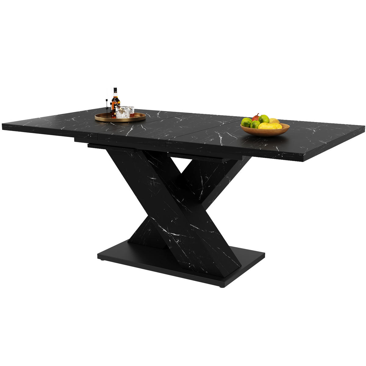 AUSZIEHTISCH Schwarz Marmoroptik 119-159/80/75 cm - Schwarz, Holz (80/119/75cm) - PANGIVO