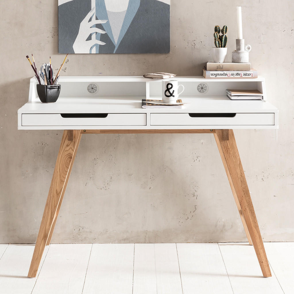Thumbnail - Kadima Design Schreibtisch, Weiß, Holz, 2 Schubladen, Rechteckig,Rechteckig, Kufe, 110x85x60 cm, Arbeitszimmer, Schreibt...