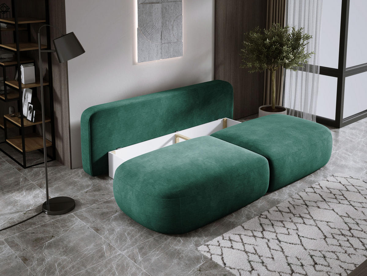 SCHLAFSOFA Moderne BABU mit Schlaffunktion – 3-Sitzer Sofa mit Bettkasten, DL-Automat, 2 Rückenkissen, 2 Zierkissen, 240x90x90 cm, Grün - Grün, Holz/Textil (240/90/90cm) - DomoHome